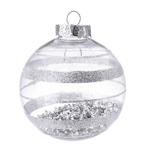 Χριστουγεννιάτικη Μπάλα Διάφανη, με Ασημί Ρίγες Οριζόντιες (8cm)